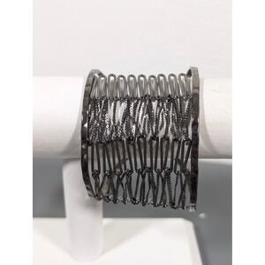 Gunmetal Gray Open Metal Work Wide Cuff Bracelet Statement Bracelet 7"